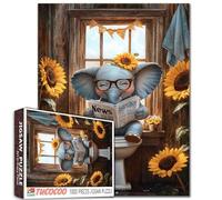 Tucocoo Happy Elephant Puzzles - Puzzle da 1000 pezzi con animali della fattoria seduto sul water, puzzle per adulti puzzle rustici per il bagno artistico per impegnativi giochi di attività familiari
