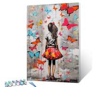 Tucocoo Kit di pittura colorata a forma di farfalla con numeri, tela 40,6 x 50,8 cm, graffiti, pittura a olio fai da te per adulti, con pennelli e pigmenti acrilici, immagine di Banksy Girl Street Art