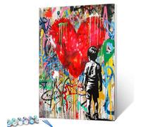 Tucocoo Kit per dipingere con i numeri, a forma di cuore rosso, con pennelli e pigmento acrilico su tela per adulti, immagine colorata di Banksy Little Boy, decorazione da parete per la casa, idea