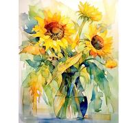 Tucocoo Kit per dipingere con i numeri, motivo: girasoli, tela fai da te, per adulti, con pennelli e pigmento acrilico, astratto, acquerello, floreale, decorazione per la casa, idea regalo (senza