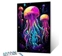 Tucocoo Kit per pittura a olio digitale fai da te con meduse, 40,6 x 50,8 cm, per adulti, con pennelli e pigmento acrilico, graffiti, immagine colorata di animali marini per decorazione domestica
