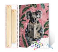 Tucocoo Koala Reading Giornali Kit da dipingere con i numeri, con pennelli e pigmento acrilico su tela per adulti, divertente immagine di animali sul WC, decorazione da parete per casa, regali, 40,6 x