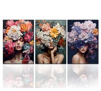 Tucocoo Opere d'arte per pareti di casa astratte grandi fiori signora immagini moda quadri femminili ragazza floreale tela opera d'arte moderna decorazione per la casa per soggiorno cornice in legno