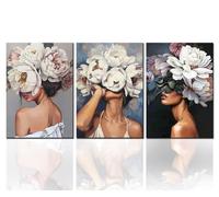 Tucocoo Opere d'arte per pareti di casa, immagini di donna con testa di fiore, grandi stampe floreali su tela, arte moderna, decorazione per la casa per soggiorno, cornice in legno, pronta da