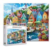 Tucocoo Puzzle colorati della città di mare per adulti 1000 pezzi, puzzle artistico con paesaggio della casa costiera 68 x 50 cm puzzle fai da te colorati per la decorazione della casa, puzzle di