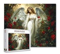 Tucocoo Puzzle con angelo graziosamente per adulti, 1000 pezzi, rose rosse gotiche da giardino, puzzle fai da te, per la decorazione della casa, regalo sfidante, perfetto per serate di gioco