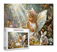 Tucocoo Puzzle con angelo orante, 1000 pezzi, puzzle per adulti, coniglietti, uccelli, fede, arte, giochi impegnativi, giochi di attività familiari, puzzle colorato fai da te per decorazioni per la