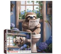 Tucocoo Puzzle con bradipo seduto sul WC, 1000 pezzi, ortensie animali per adulti, arte rustica, fai da te, puzzle per la decorazione della casa, regali, impegnativi giochi per la famiglia (68 x 50 cm