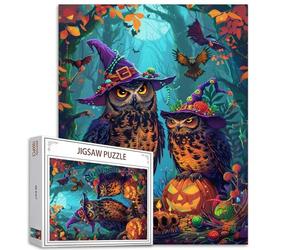 Tucocoo Puzzle con scena della foresta di Halloween, 1000 pezzi, puzzle per adulti, gufo di zucca malvagia con cappello da mago, puzzle artistico per impegnativi giochi di attività familiari colorati