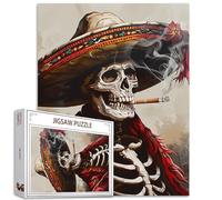 Tucocoo Puzzle con teschio che fuma per adulti, 1000 pezzi, scheletro uomo messicano Charro Hat Art Puzzle colorato fai da te per regali di decorazione domestica, puzzle per la famiglia, perfetto per