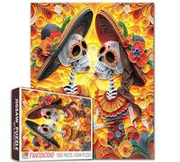 Tucocoo Puzzle da 1000 pezzi con coppia di scheletri per adulti, vivace amante del teschio, puzzle artistico di carta colorata, puzzle divertente impegnativo e decorativo per alleviare lo stress