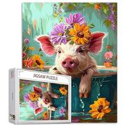 Tucocoo Puzzle da 1000 pezzi di maiale nella vasca da bagno, puzzle per adulti, animali adorabili fiori di fattoria, puzzle artistici per impegnativi giochi di attività familiari colorati puzzle fai