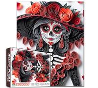 Tucocoo Puzzle da 1000 pezzi di scheletro donna per adulti, elegante cranio ragazza puzzle rose rosse carta arte puzzle decorazione per la casa regalo arte difficile 1000 pezzi puzzle impegnativo