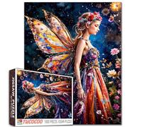 Tucocoo Puzzle da 1000 pezzi per adulti, fata arcobaleno con fiori e farfalle, puzzle di notte fantasy, puzzle artistici colorati e stimolanti per donne, giochi di puzzle fai da te, decorazione