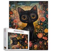 Tucocoo Puzzle da 1000 pezzi per adulti gattino nero puzzle gatto incantato da giardino 1000 pezzi puzzle per impegnativo gioco di attività familiare arte floreale astratta puzzle fai da te
