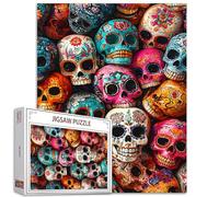 Tucocoo Puzzle da 1000 pezzi per adulti Pile di teschi di zucchero Puzzle Day of The Dead Colorful Skeleton Art 1000 pezzi Puzzle per impegnativo gioco di attività familiare puzzle fai da te