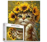 Tucocoo Puzzle da 1000 pezzi per adulti Ritratto di gatto pittura puzzle girasoli corona arte animale 1000 pezzi puzzle per impegnativo gioco di attività familiari colorato puzzle fai da te