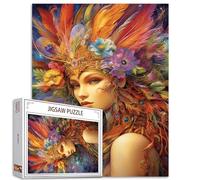 Tucocoo Puzzle da 1000 Pezzi per Adulti - Ritratto Donna Con Piume e Fiori - Impegnativo Gioco di Attività Familiare - Arte Astratta Fai da Te per Decorazione