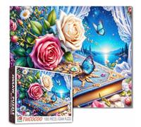 Tucocoo Puzzle da 1000 pezzi per adulti, romantica farfalla blu con rose e libro, puzzle fantasia floreale per alleviare lo stress, regalo, decorazione per la casa, puzzle impegnativi per la notte dei