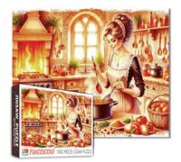 Tucocoo Puzzle da cucina rustica europea per adulti, 1000 pezzi, accogliente scena di cucina, puzzle con elegante chef donna, stufa accesa a fuoco, spezie, regalo stimolante per gli amanti del cibo