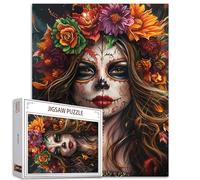 Tucocoo Puzzle del giorno dei morti per adulti, 1000 pezzi, teschio fiori donna ritratto puzzle colorato fai da te per regali di decorazione domestica, puzzle per la famiglia, perfetto per serate di