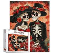 Tucocoo Puzzle di coppia di scheletri da 1000 pezzi per adulti, puzzle artistici con fiori in stile giorno dei morti, per impegnativi giochi di attività familiari colorati fai da te per regali