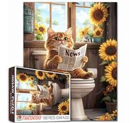 Tucocoo Puzzle di gatti carini 1000 pezzi animali seduti sul water puzzle per adulti gattino girasoli puzzle arte rustica per impegnativi giochi di attività familiari fai da te artigianato puzzle