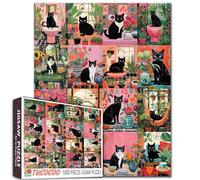Tucocoo Puzzle di gatto nero per adulti 1000 pezzi, divertente gattino astratto botanico rosa verde collage puzzle fai da te per la decorazione della casa collezione regalo, sfidante puzzle famiglia