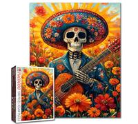 Tucocoo Puzzle musicale con teschio da uomo, per adulti, 1000 pezzi, scheletro in stile messicano, fiori artistici colorati fai da te, per regali di decorazione domestica, puzzle per famiglia,