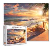 Tucocoo Puzzle per adulti con paesaggio sulla spiaggia al tramonto, 1000 pezzi, bottiglia di mare stella marina puzzle artistico 50,8 x 68,6 cm puzzle fai da te colorati per la decorazione domestica,