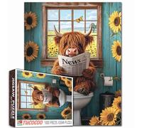 Tucocoo Puzzle rustico con mucca delle Highland da 1000 pezzi, in stile fattoria, con girasoli, per adulti, animali che leggono giornali, puzzle per giochi di famiglia impegnativi, artigianato fai da