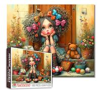 Tucocoo Puzzle stravagante ragazza con fiocchi per adulti 1000 pezzi, puzzle fantasy art con capelli ricci, giocattoli carini, fiori vivaci, puzzle decorativo da sogno per relax e regali, decorazione