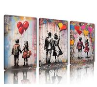 Tucocoo Quadri da parete di Banksy Graffiti Love Paintings 3 pezzi su tela astratta street pop arte moderna opera d'arte colorata decorazione per la casa per soggiorno con cornice in legno pronta da
