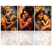 Tucocoo Quadri da parete per camera con scritta "Happy African Mother", 3 pezzi, tela sorridente nera, bella opera d'arte moderna, decorazione per la casa per soggiorno, incorniciata, pronta da