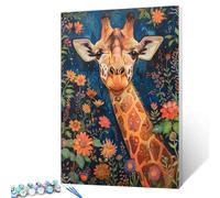 Tucocoo Ritratto di giraffa per adulti, facile kit di pittura a olio fai da te su tela con pennelli e pigmento acrilico, immagine astratta con fiori selvatici e animali, decorazione per la casa, 40,6