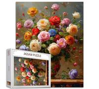 Tucocoo Rose colorate in vaso, puzzle per adulti, 1000 pezzi, puzzle astratto vintage floreale artistico, puzzle colorato fai da te per decorazione domestica, regali, puzzle di famiglia, perfetto per