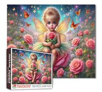 Tucocoo Rose Fairy - Puzzle da 1000 pezzi per adulti, elfo seduto su un fiore con farfalle, puzzle fantasy per rilassamento e sollievo dallo stress, stravagante scena magica, idea regalo