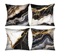 Tucocoo Set di 4 federe per cuscini in marmo nero e bianco con venature dorate con federe in marmo nero Gloden cuscino per divano, casa, ufficio, astratto regalo (40,3 x 40,7 cm)