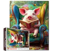 Tucocoo Simpatico maiale seduto sulla sedia, puzzle da 1000 pezzi, libro di lettura con animali, puzzle per adulti, arte forestale, artigianato fai da te, puzzle per la decorazione della casa, regalo