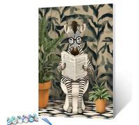 Tucocoo Simple Joyful Zebra - Kit di pittura con i numeri, 40,6 x 50,8 cm, tela fai da te, per adulti, con pennelli e pigmenti acrilici, immagine di animali che leggono giornali, decorazione per la
