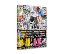 Tucocoo Stampa artistica da parete contemporanea con immagine di Banksy Love, graffiti Love Street Art, 1 pezzo, opera d'arte moderna per la casa, soggiorno, camera da letto, cornice in legno, pronta