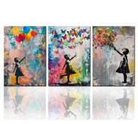 Tucocoo Stampa artistica da parete contemporanea di Banksy, immagini di street art colorate con graffiti dipinti ragazza con palloncino farfalla su tela, opera d'arte moderna decorazione per la casa