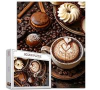 Tucocoo Tazza di caffè puzzle per adulti 1000 pezzi, chicchi di caffè pasticceria stile artistico gourmet pittura marrone 68,6 x 50,8 cm puzzle fai da te per regali di decorazione domestica, puzzle