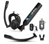 TUDIVING-0.5L Set bombola per immersioni subacquee, mini bombola di ossigeno con maschera da snorkeling integrale, kit da viaggio portatile per immersioni (S200Plus Black-A2)