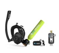 TUDIVING-0.5L Set bombola per immersioni subacquee, mini bombola di ossigeno con maschera da snorkeling integrale, kit da viaggio portatile per immersioni (S200Plus Green-A2)