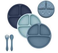 TudoBem Assiette Ventouse pour bébé Antidérapante [5 Pcs] sans BPA | Assiette compartiment bebe [x3] Fourchette et Cuillere Bebe Apprentissage [x1] | Silicone 100% Alimentaire, Coffret Naissance Idéal