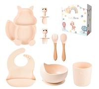 TudoBem Set Pappa Svezzamento 8 Pezzi - 1 piatto svezzamento con Ventosa, 1 Bavaglini Neonato, 1 Ciotola Antiscivolo, 2 Posate Bambini, 1 Cucchiaino Svezzamento, 1 Bicchiere Neonato 6 Mesi Prima Pappa