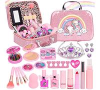 TuDou Trucchi Bambina Set, Vero Kit di Trucco Lavabile Non Tossico per Ragazze con Trousse, Valigetta Trucchi Bambina Giocattoli Regali di Compleanno per Ragazze di 3 4 5 6 7 8 9 10 11 12 Anni