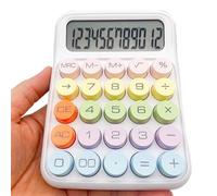 Tuelaly Calcolatrice da tavolo a 12 cifre, calcolatrice colorata con ampio display LCD e grandi pulsanti rotondi, piccola calcolatrice elettronica standard portatile per ufficio, scuola, casa, bianco