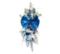 Tuelaly Ghirlanda natalizia per scale con luci a LED, festone festivo per decorazioni natalizie, include palline colorate a pigna, bacche, fiocco, ghirlande, anelli in rattan, ghirlanda blu 45 cm